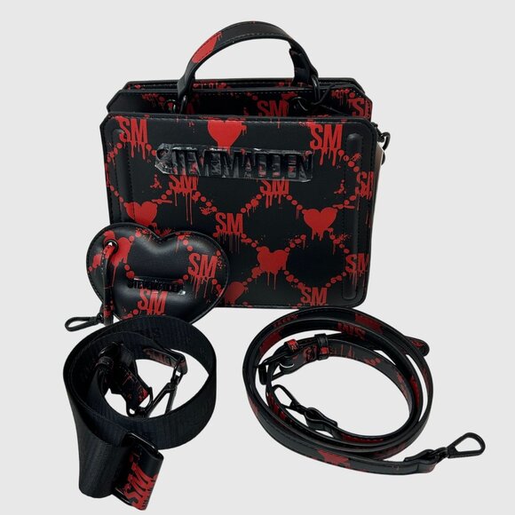 Steve Madden Evelyn Bag Drippy Hearts Black/red Crossbody Bag - Picture 4 of 12